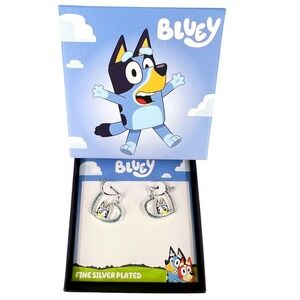 Bluey Heart Hoop Earrings Silver Tone Fine Silver Plated NWT Gift Box Kids